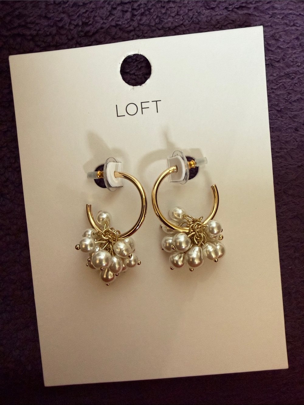 LOFT Gold Hoop Earrings with Pearl Cluster Drops NWT